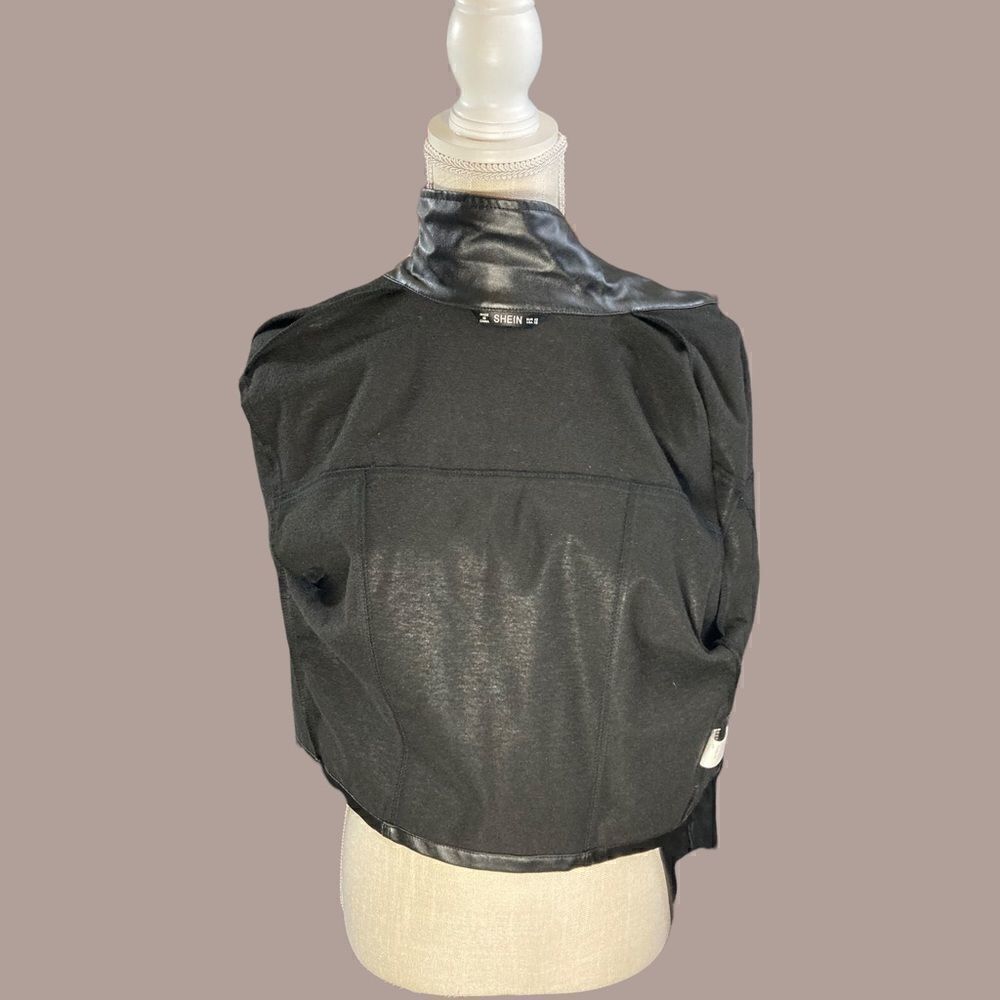 Black Faux Leather Cropped Button Down Lightweight Jacket - Picture 10 of 13